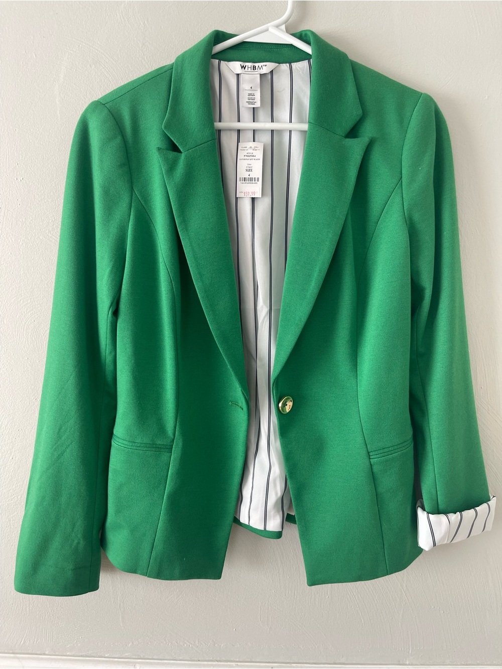 White House Black Market Green Single-Button Blazer with Striped Lining